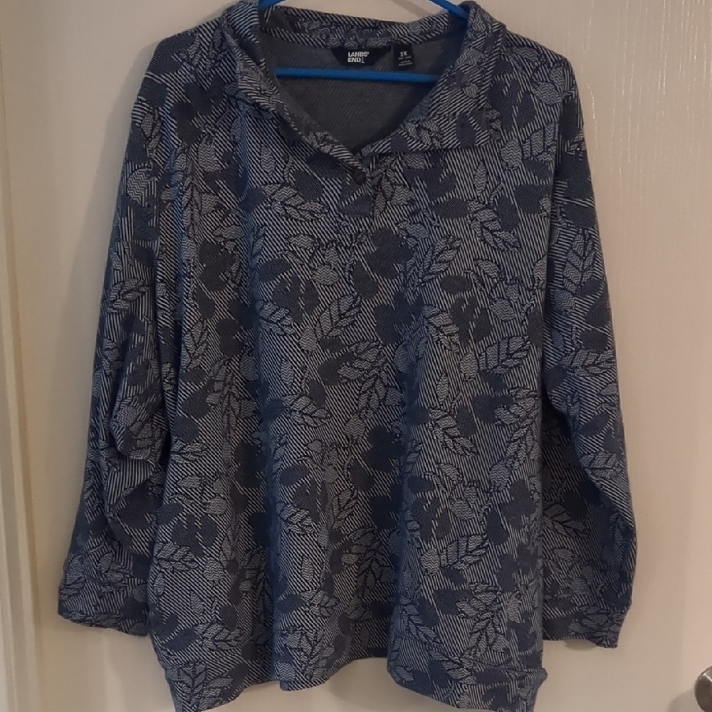 Lands' End Blue and White Knit Top